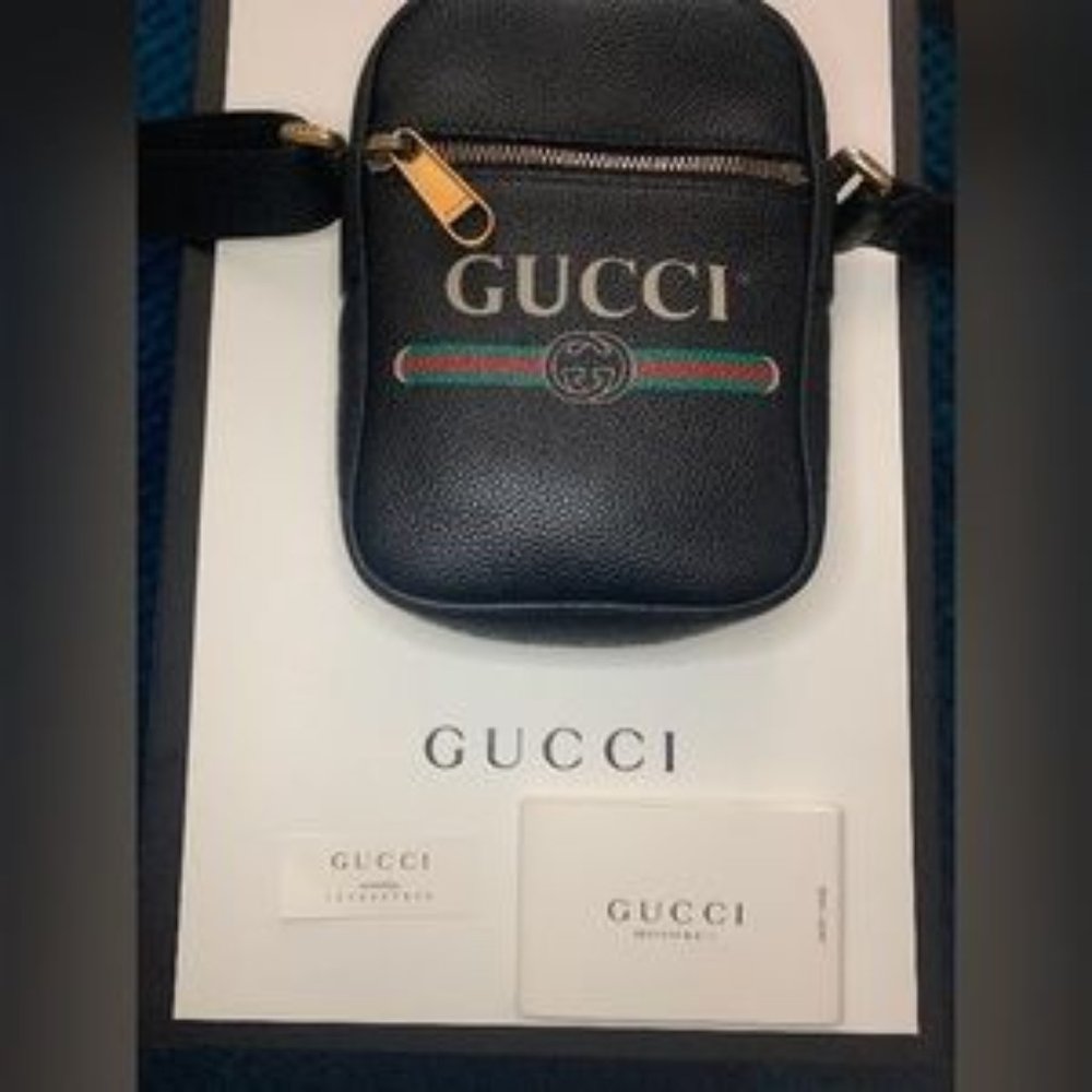 NEW! Gucci Print leather shoulder bag Black 574803